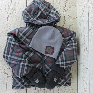 Healthtex Boys Winter Coat Hat Mittens Gray Red 3T